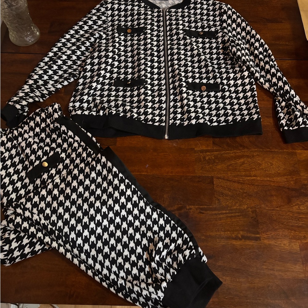 SHEIN Black and White Houndstooth Set